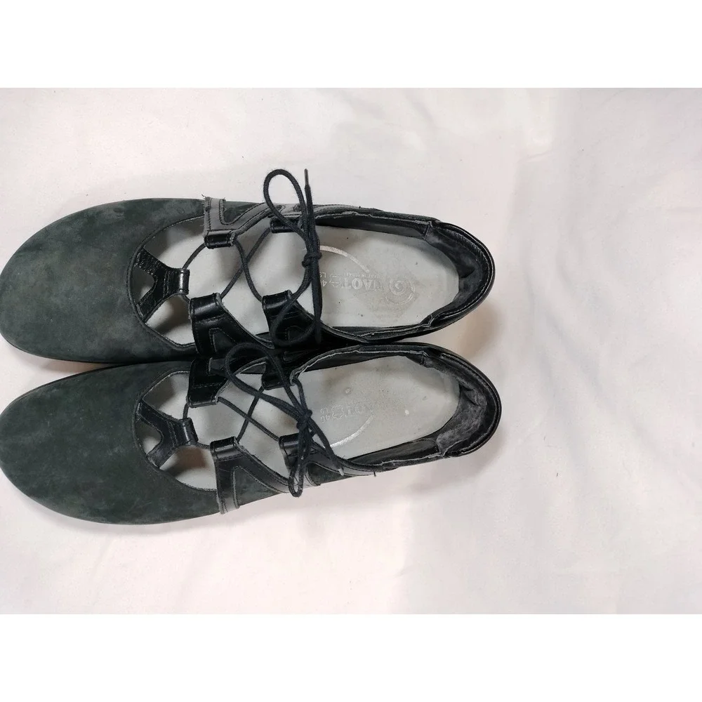 Naot Timu Black Suede Patent Leather Lace Up Ghillie Flats - Picture 4 of 5